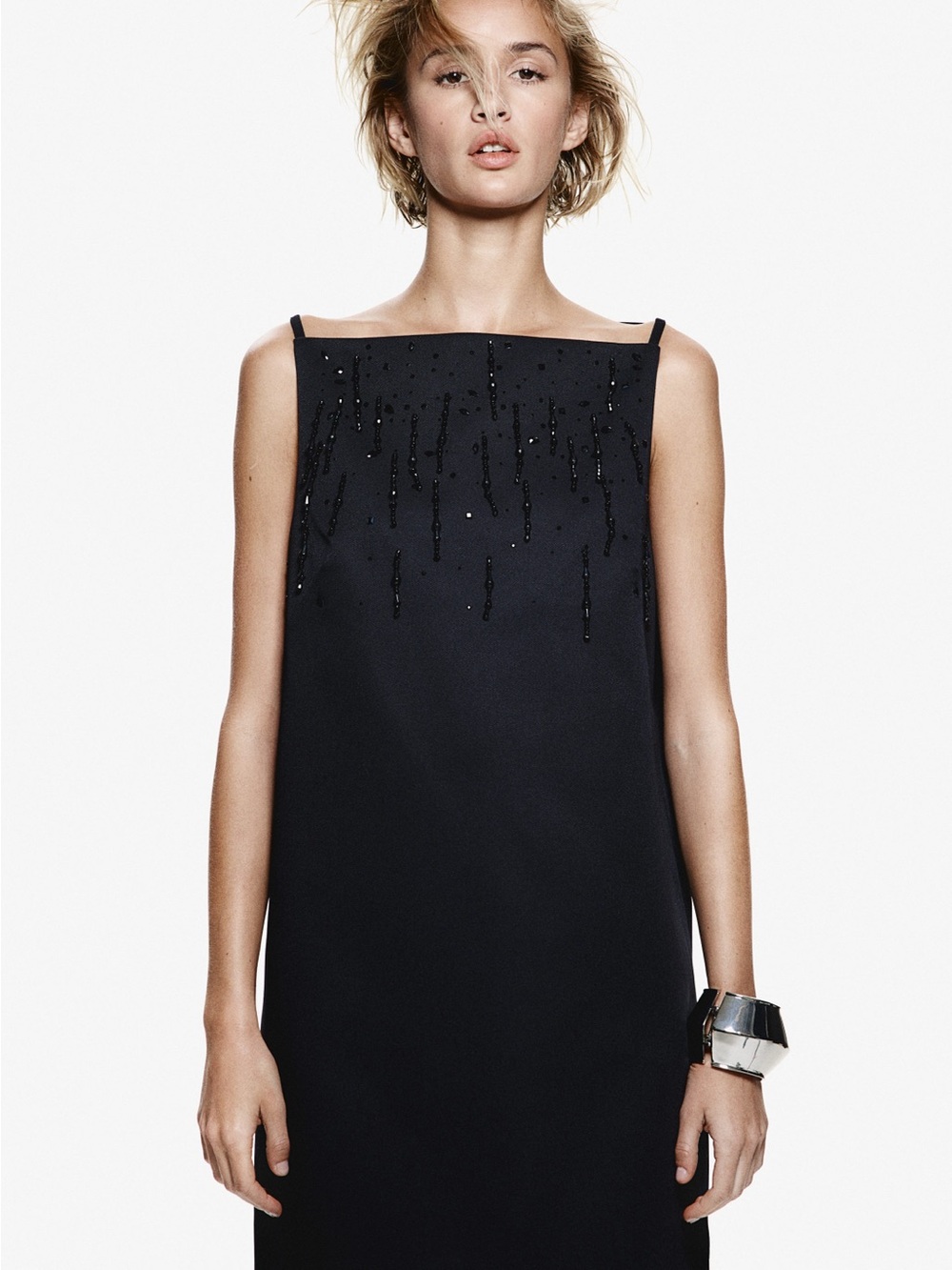 H&M Black Beaded Square-Neck Women's Dress